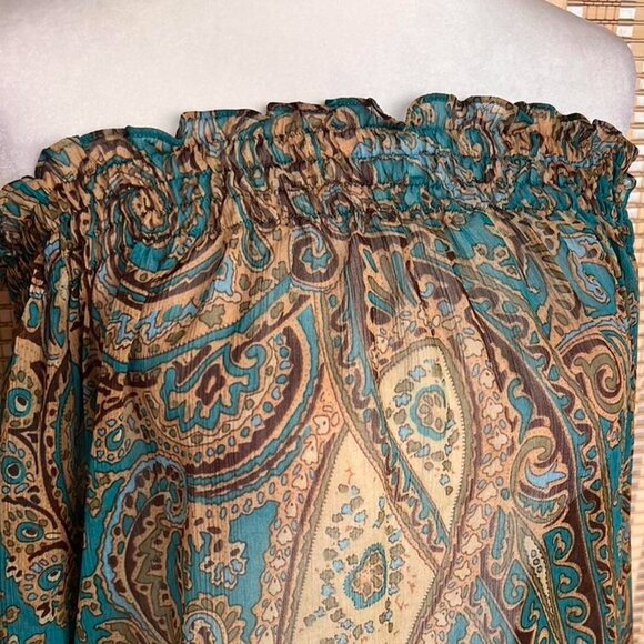 Vintage Y2K Rave boho turquoise and tan paisley print long sleeve blouse - Picture 4 of 6